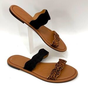 Joules Aimee Flat Slide Sandals Size 10 Brown with Black and Animal Print
